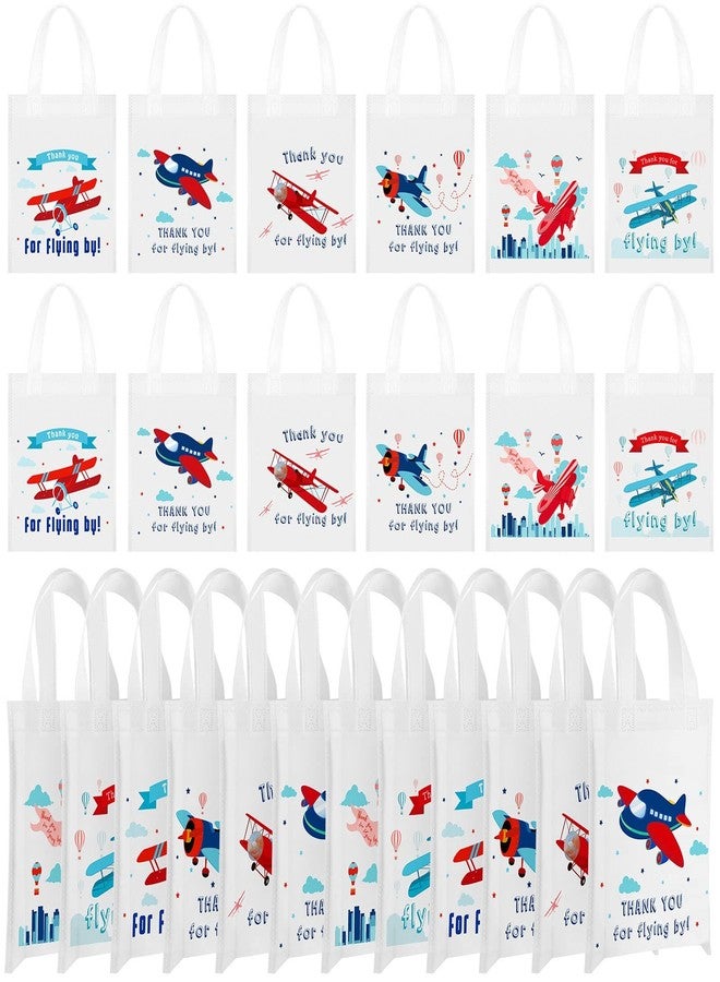 Ferraycle 24 Pcs Airplane Party Favor Bags Airplane Goodie Gift Bags with Handles Birthday Supplies Tote Treat Boxes Planes Party Decorations for Birthday Decorations Supplies(White Base) - Image 1